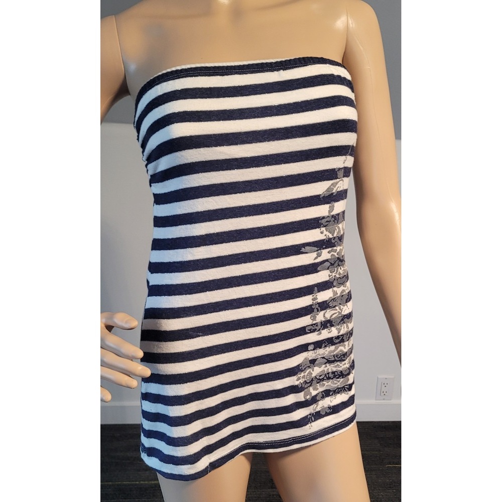725 Originals Medium Polyester‎ Navy/Cream Bustier Summer Top Style #7F6-2110